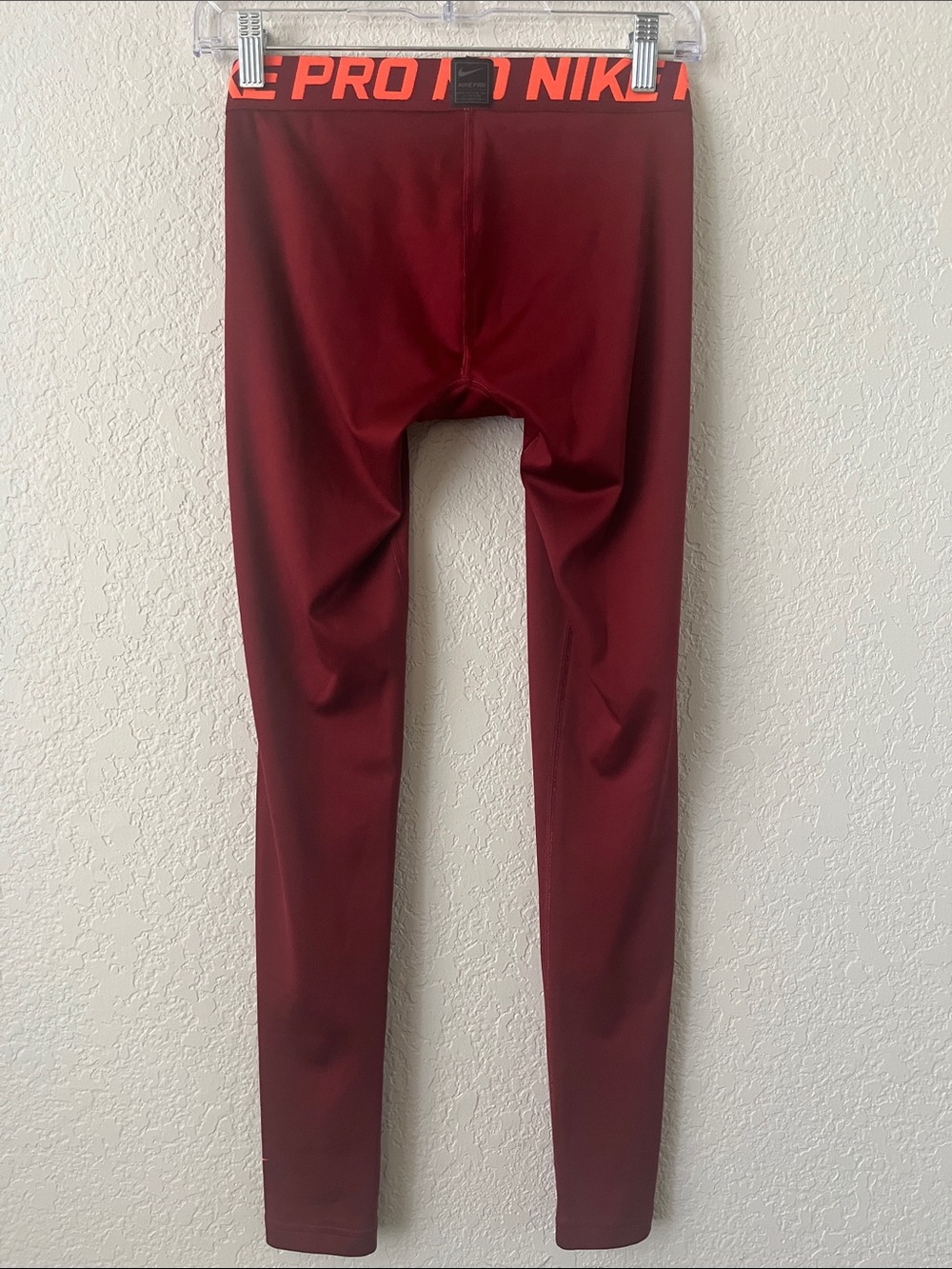Nike Youth Boys Small Burgundy Nike Pro Compression Leggings with Neon Orange - Picture 8 of 11
